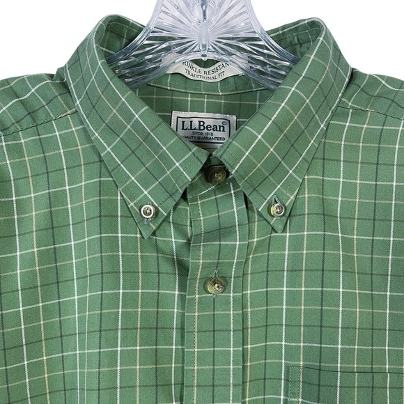 LL Bean Plaid Wrinkle Resistant Traditional Fit Short Sleeve Button Down Shirt L - Picture 3 of 14